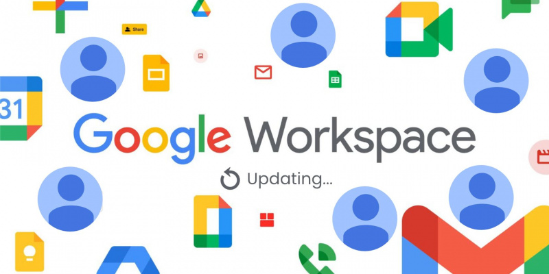   Google을 보여주는 그래픽's Workspace updating with the profile pictures of different users.