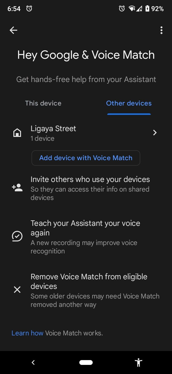   إعدادات الأجهزة الأخرى ضمن hey google و voice match