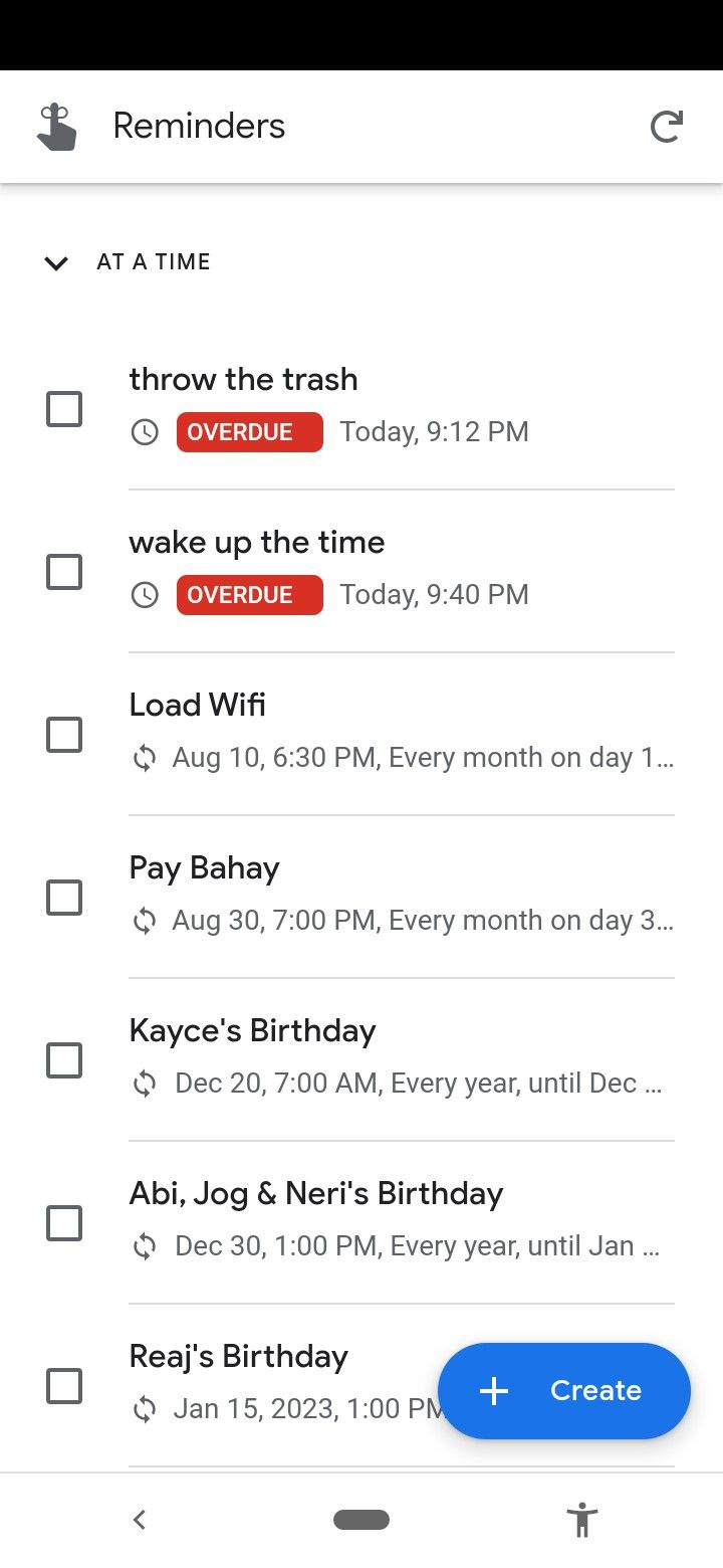   lista över påminnelser i Google Home-appen