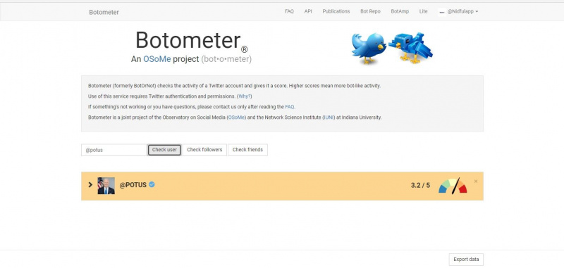   التحقق من مستخدمي الروبوت على Botometer
