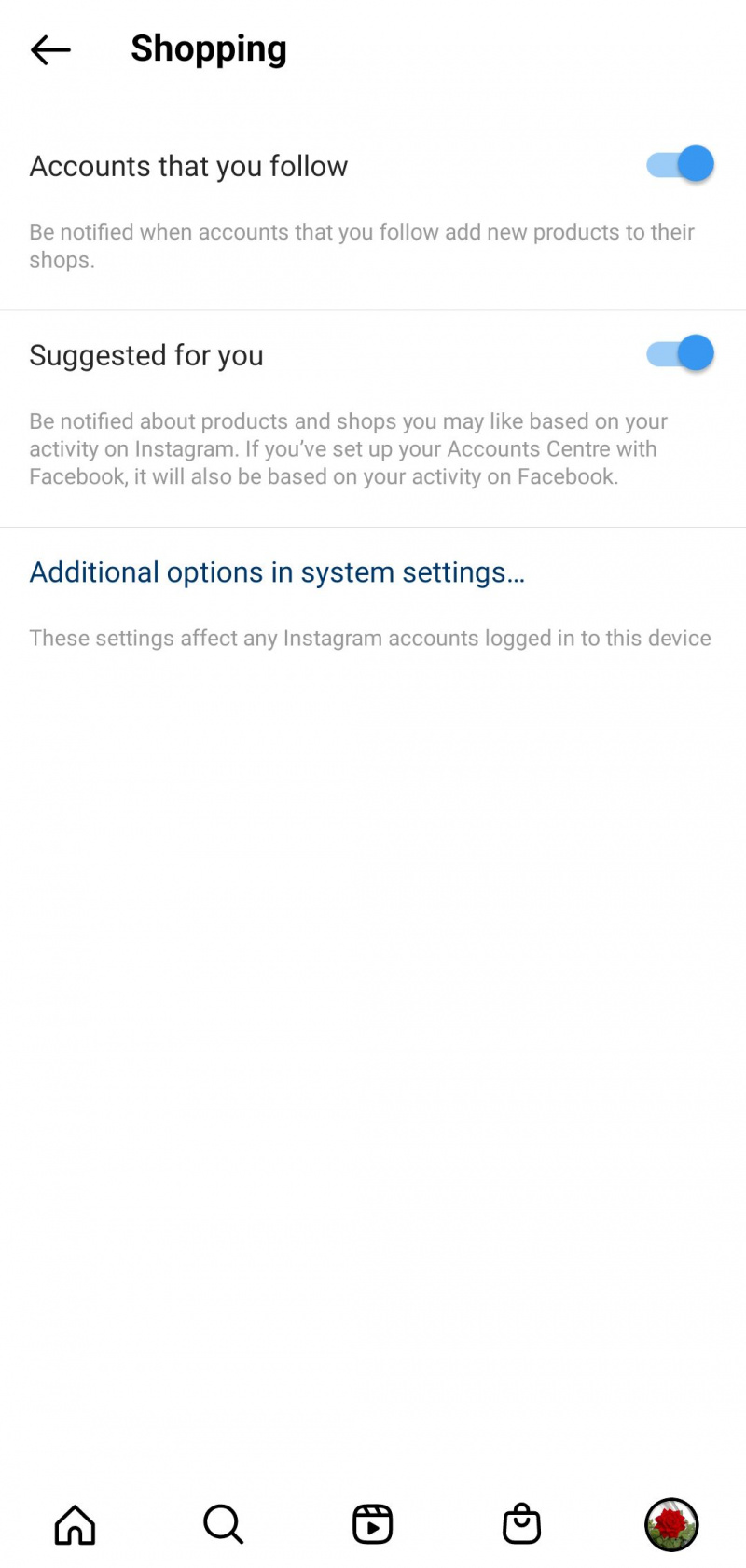   Instagram iepirkšanās iestatījumi mobilajā lietotnē