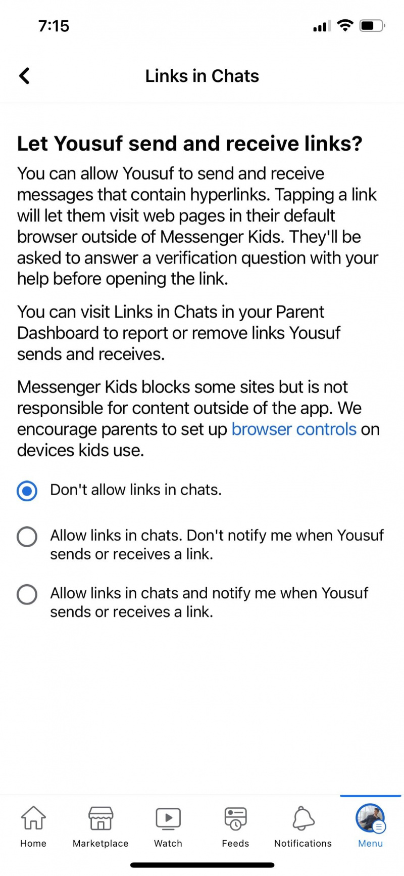   Skicka och ta emot länkar på Messenger Kids