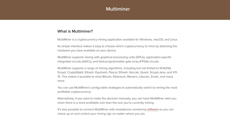   screenshot startpagina van multiminer-website