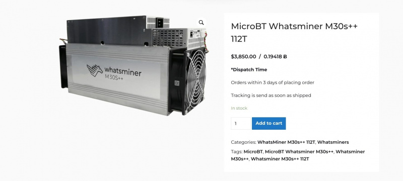   екранна снимка на страницата на продукта whatsminer m30++