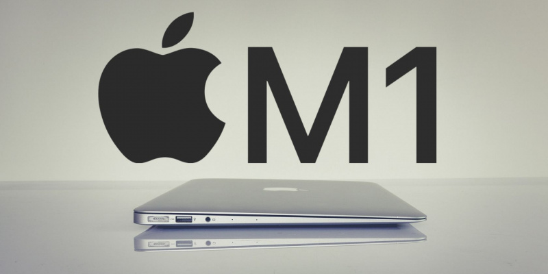   лаптоп на Apple под логото на чипа m1