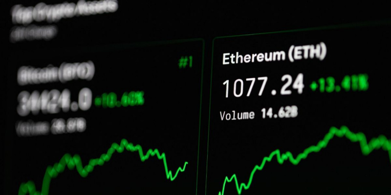   schermo del computer con il grafico di trading di ethereum su di esso