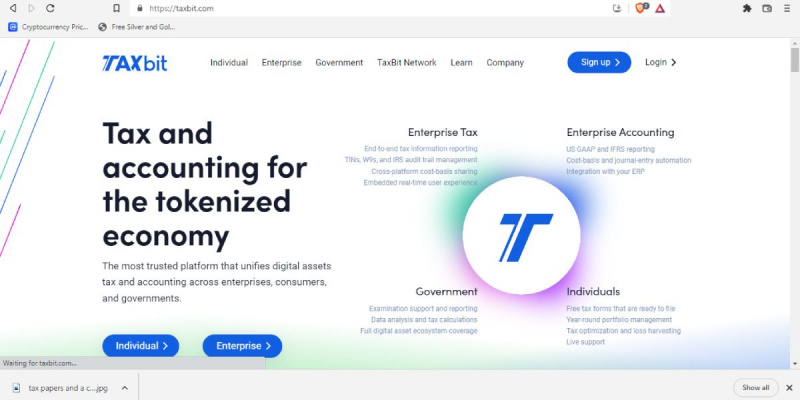   screenshot van taxbit homepage
