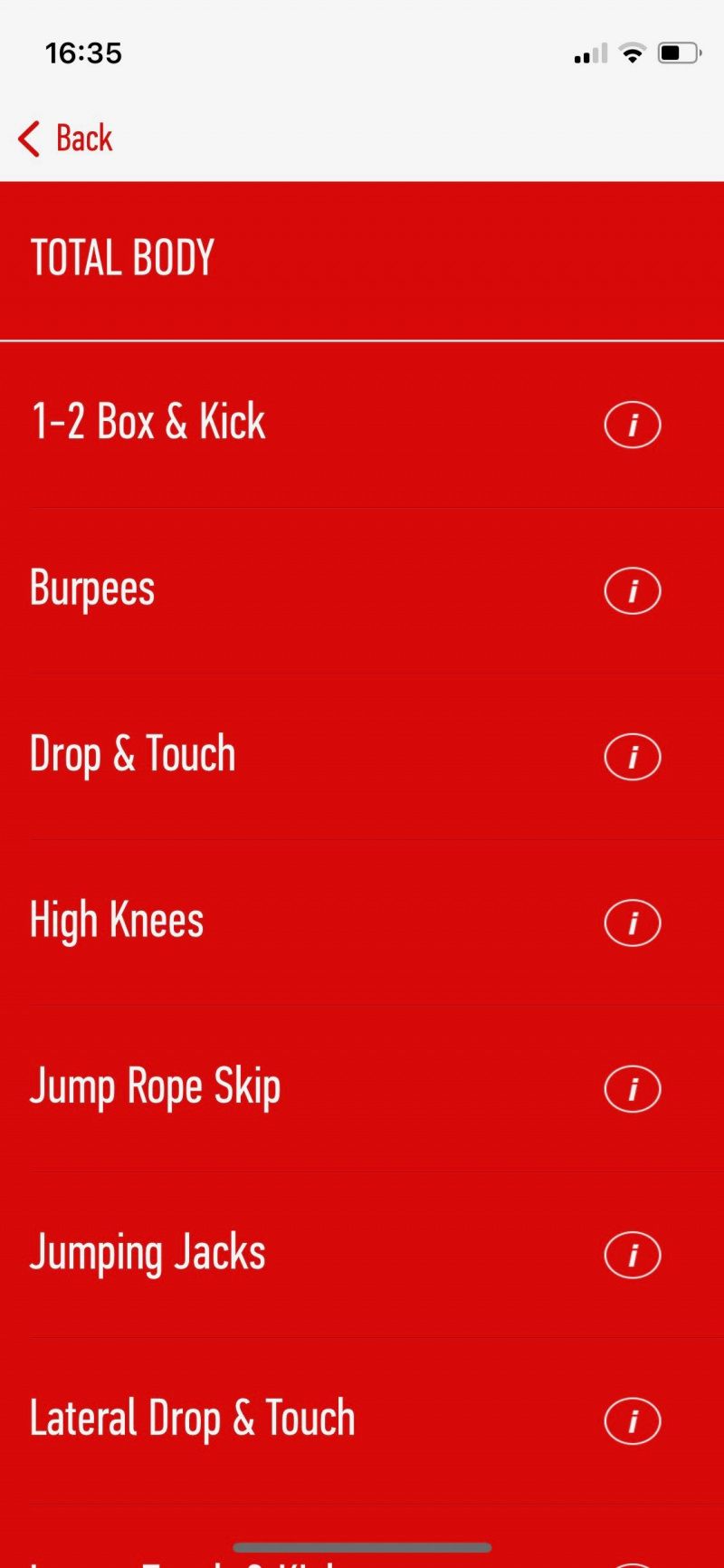   Snimka zaslona 7-minutne aplikacije J&J koja prikazuje primjer rutine vježbanja