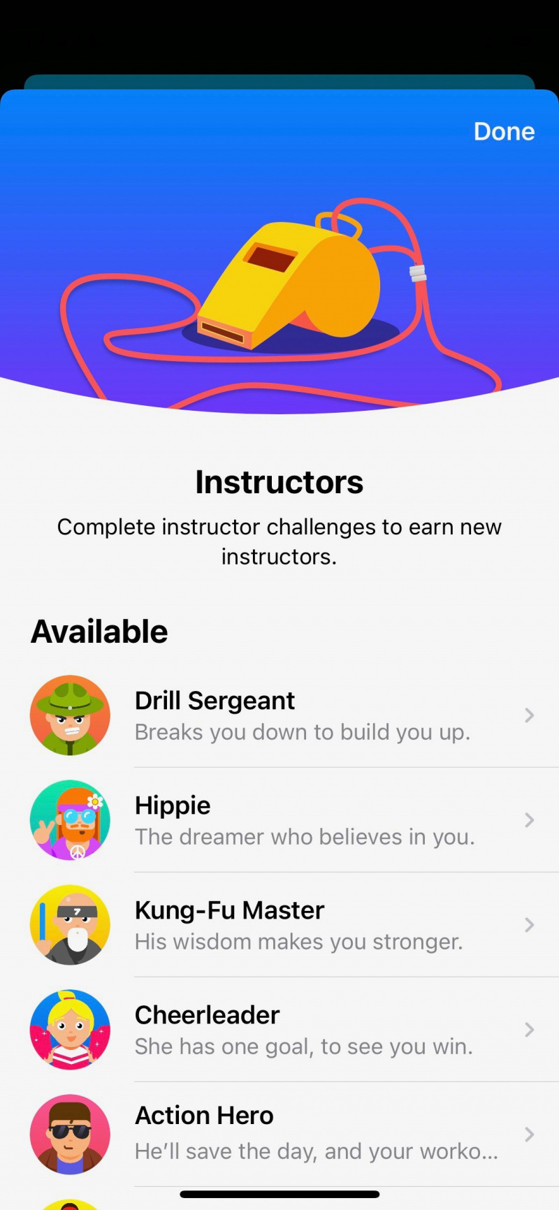   Captură de ecran a 7 aplicații care arată opțiunile pentru instructor