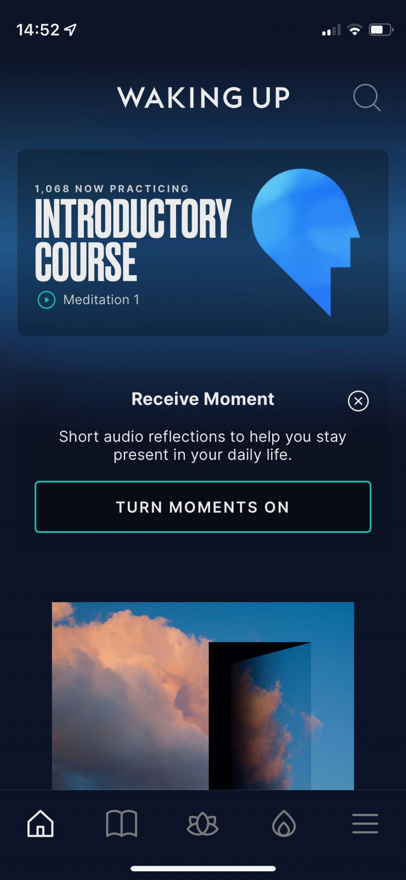   Captură de ecran a aplicației Waking Up care arată opțiunea cursului introductiv