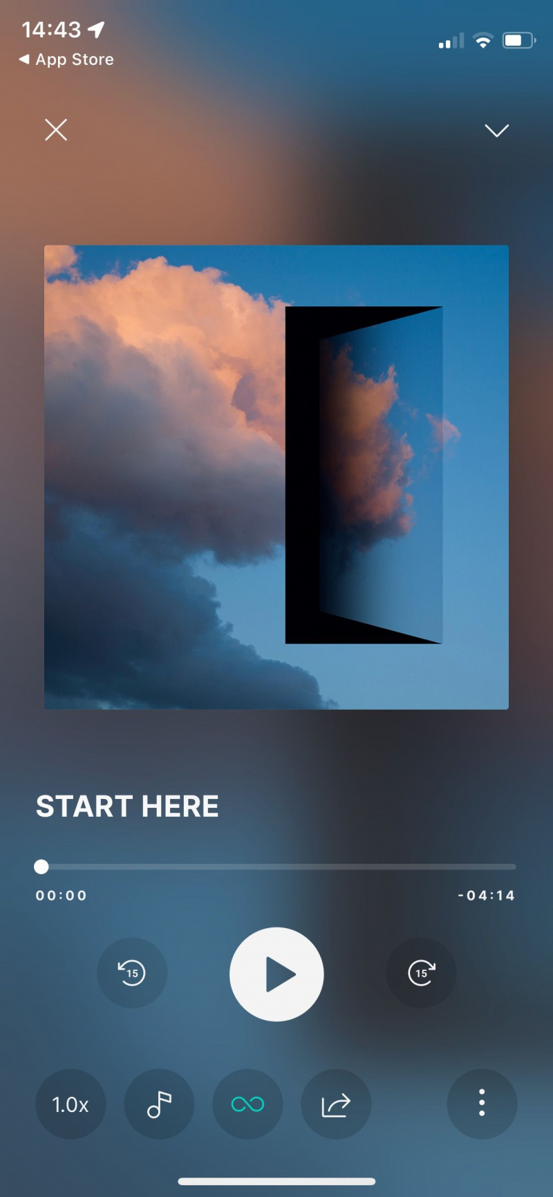   Programos „Waking Up“ ekrano kopija, kurioje rodomas pokalbis „Pradėti čia“.