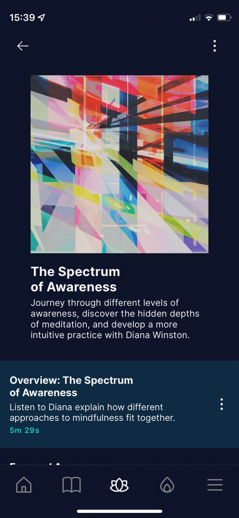   Programėlės „Waking Up“ ekrano kopija, kurioje rodomas „Spectrum of Awareness“ kursas