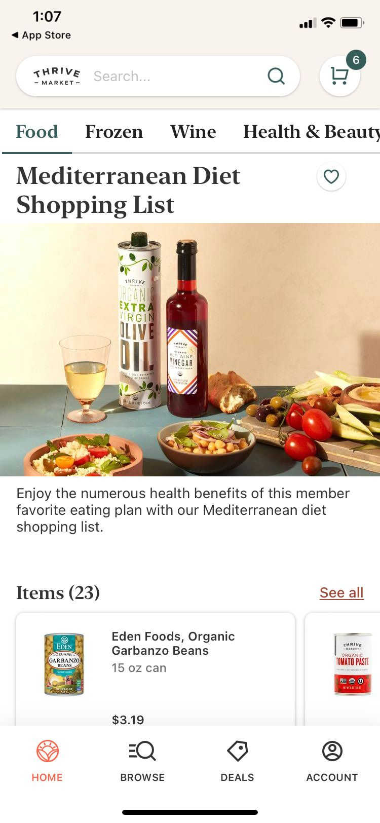   Thrive Market app Mediterranean Diet Shopping List
