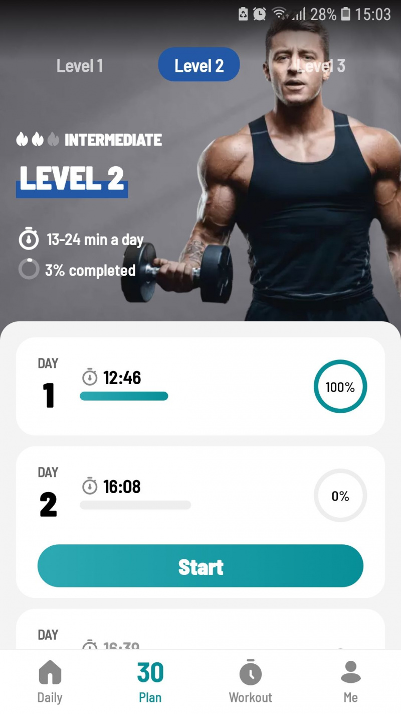   Dumbbell Workout at Home mobil fitness app mellemliggende