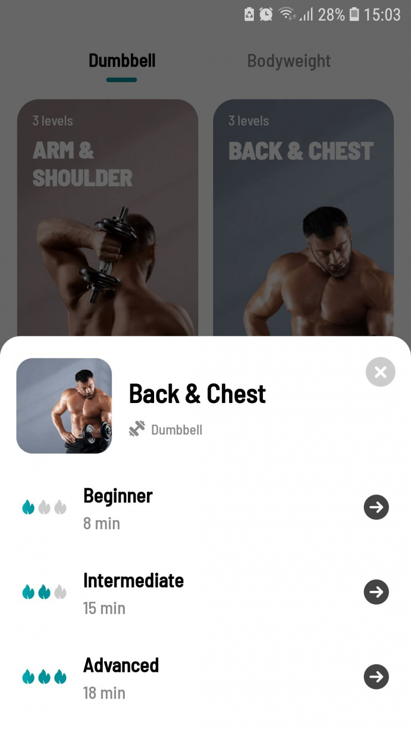   Dumbbell Workout at Home mobiele fitness app oefeningen