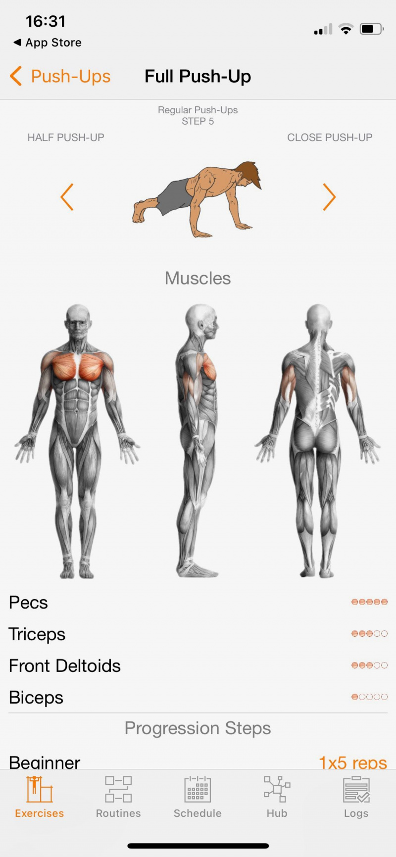   Екранна снимка на Calisthenics Mastery, показваща работещи мускули