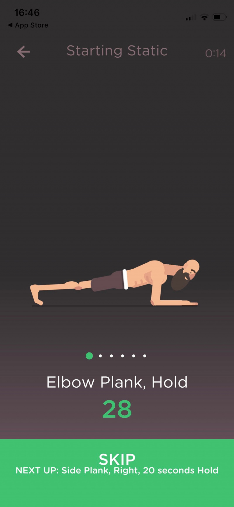   Skærmbillede af Al Kavado-appen, der viser træningsskærmen
