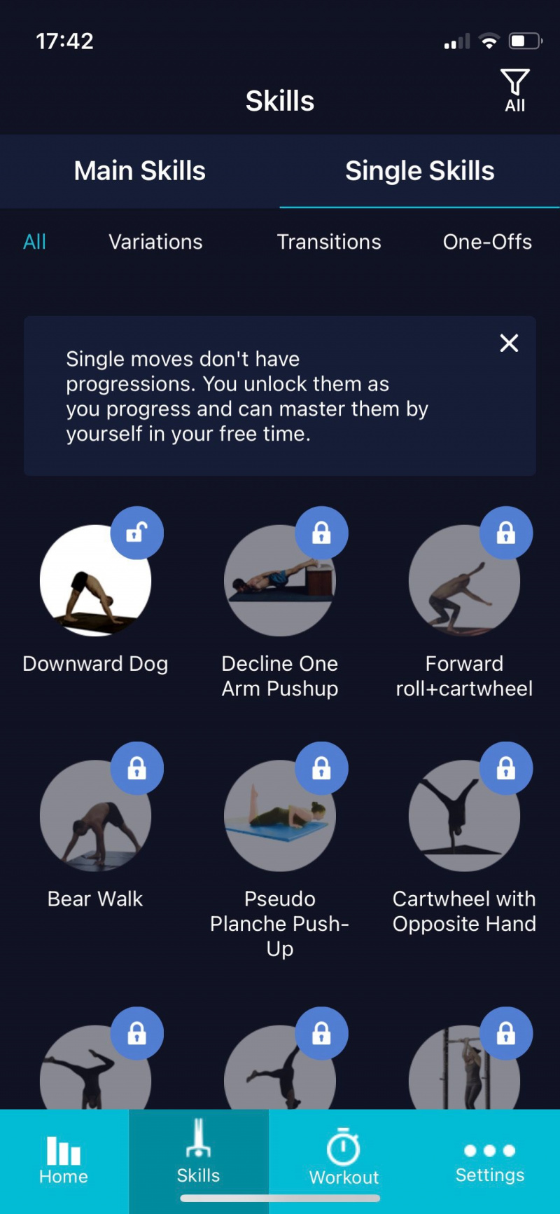   Скриншот движения Athlete, показывающий индивидуальные навыки