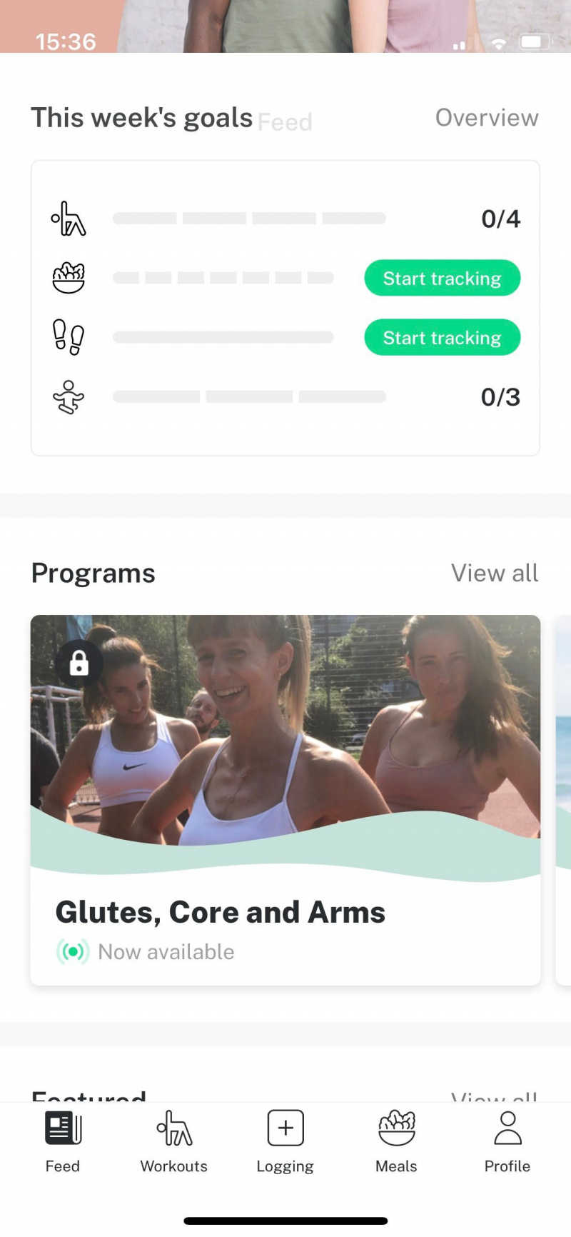   Képernyőkép a 8fitről, amely a személyes edzés feedet mutatja