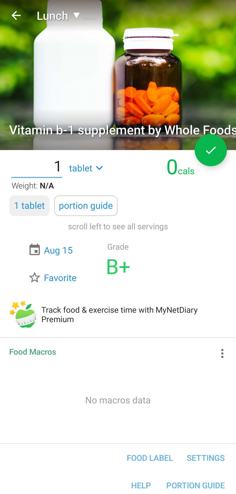   Adăugarea suplimentului de vitamine la jurnalul alimentar pe MyNetDiary