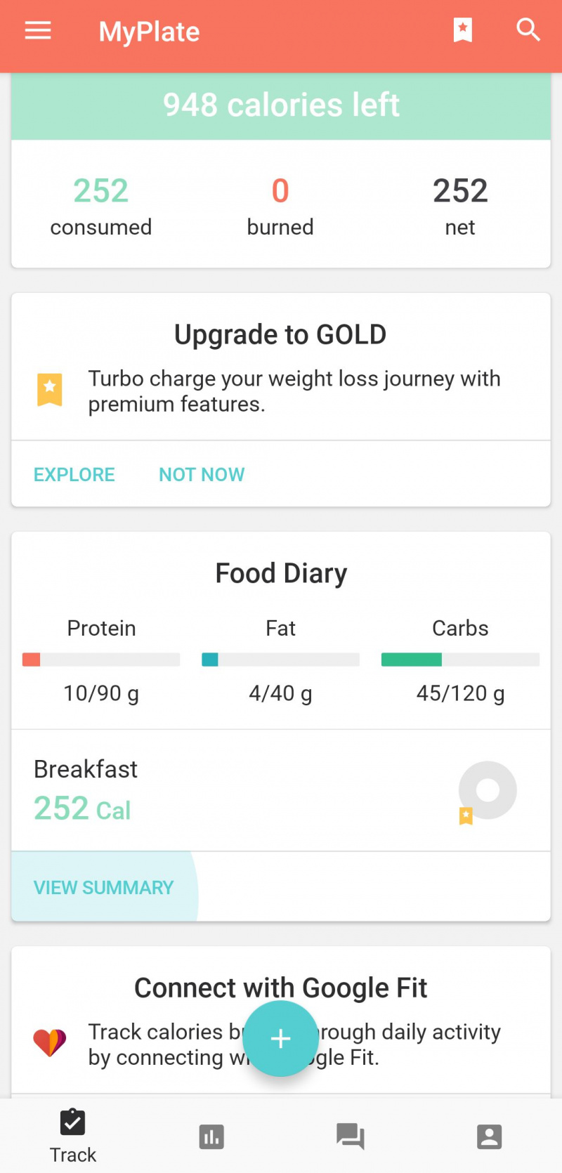   Aplicația MyPlate Food Diary