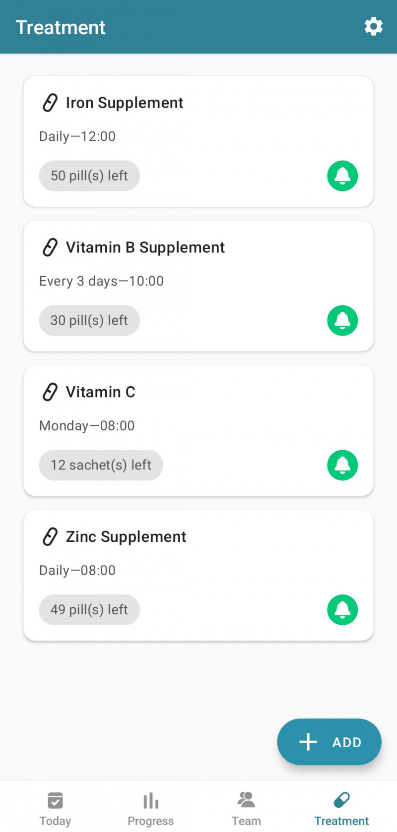   Lista de suplimente de vitamine din aplicația My Therapy