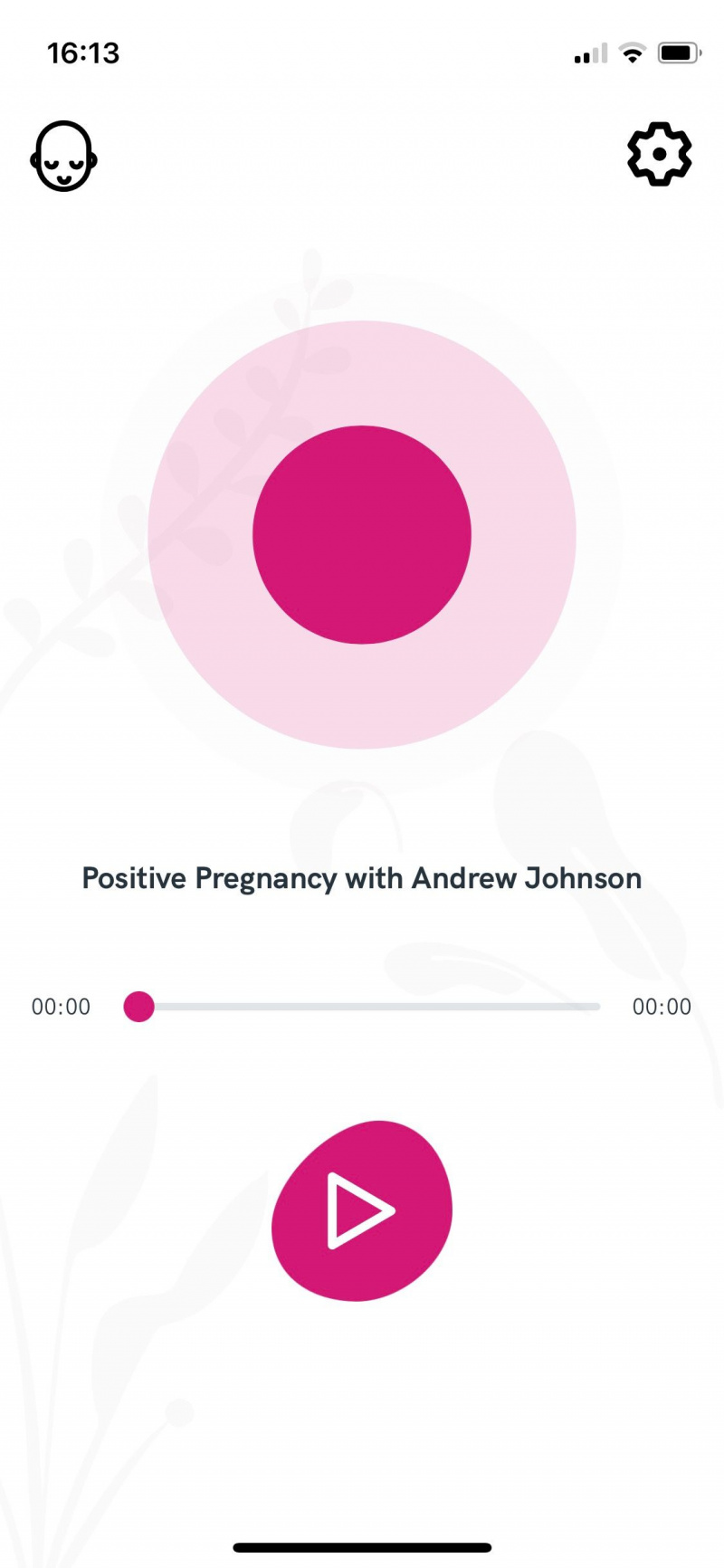   Captura de tela do aplicativo Gravidez Positiva mostrando a tela de reprodução