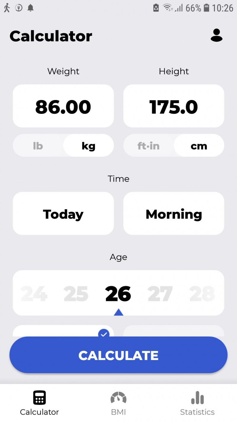   Aplicación móvil Leap Fitness BMI Calculator calcular