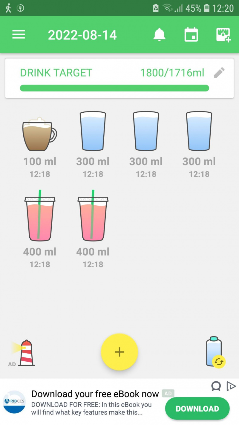   Aplicativo móvel Leap Fitness Water Drink Reminder