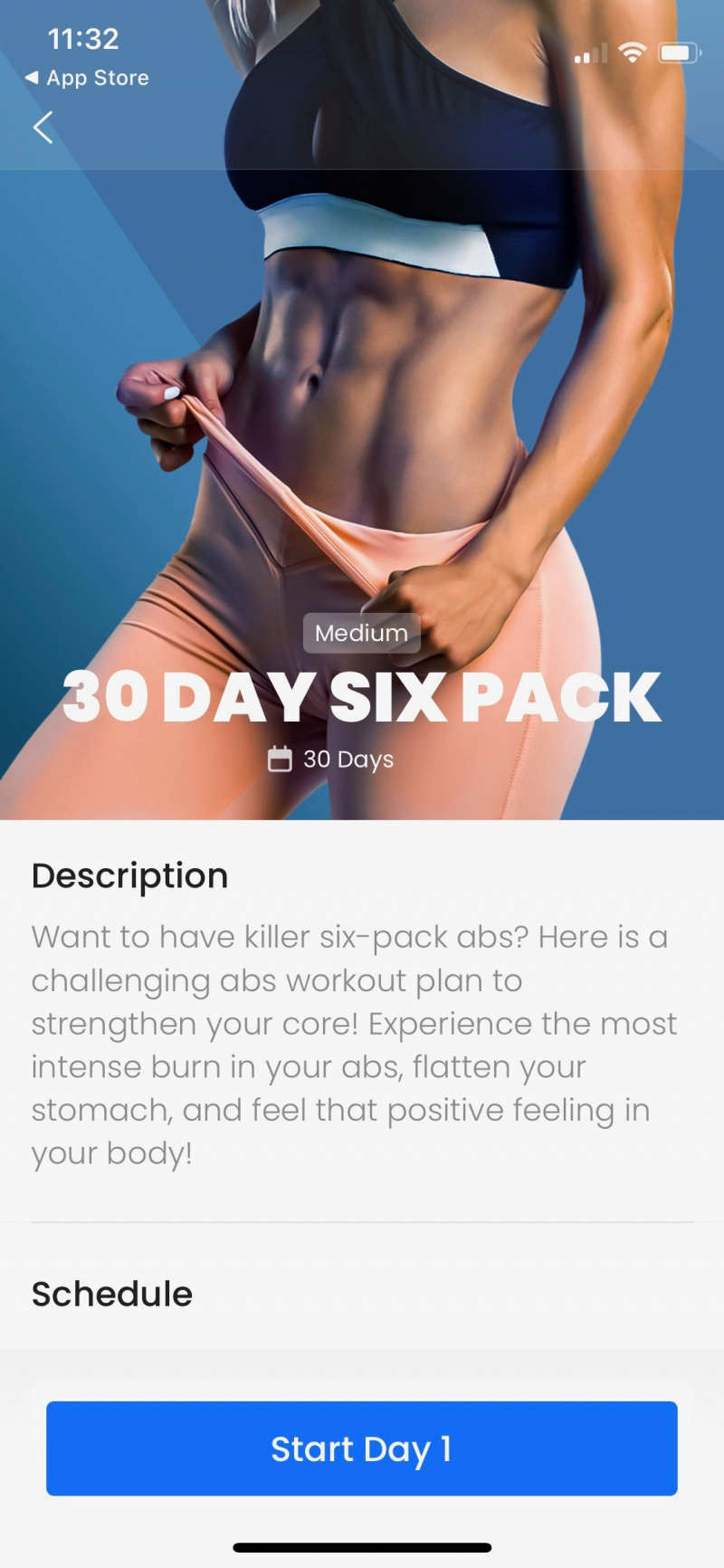   Skærmbillede af 7M app, der viser 30 dages 6-pack introduktion