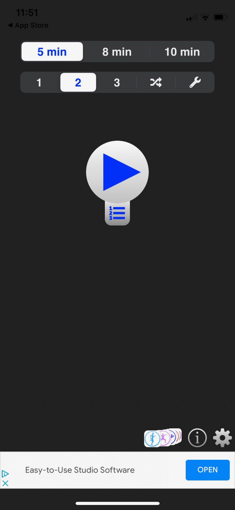   Skärmdump av Daily abs som visar appens startskärm