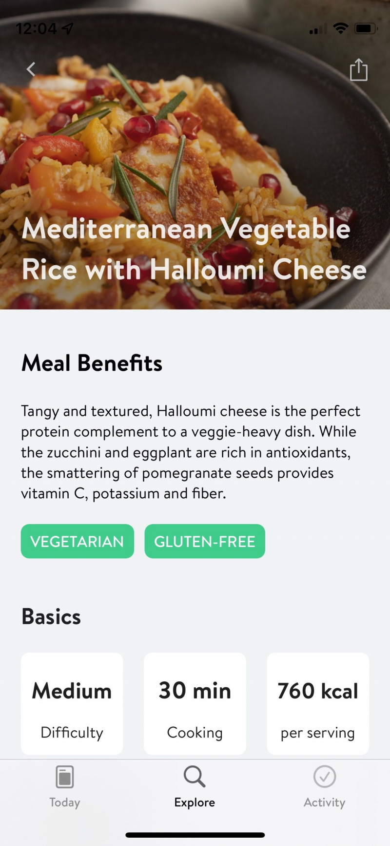  لقطة شاشة لتطبيق Asana Rebel تعرض نموذج وصفة لأرز الخضار