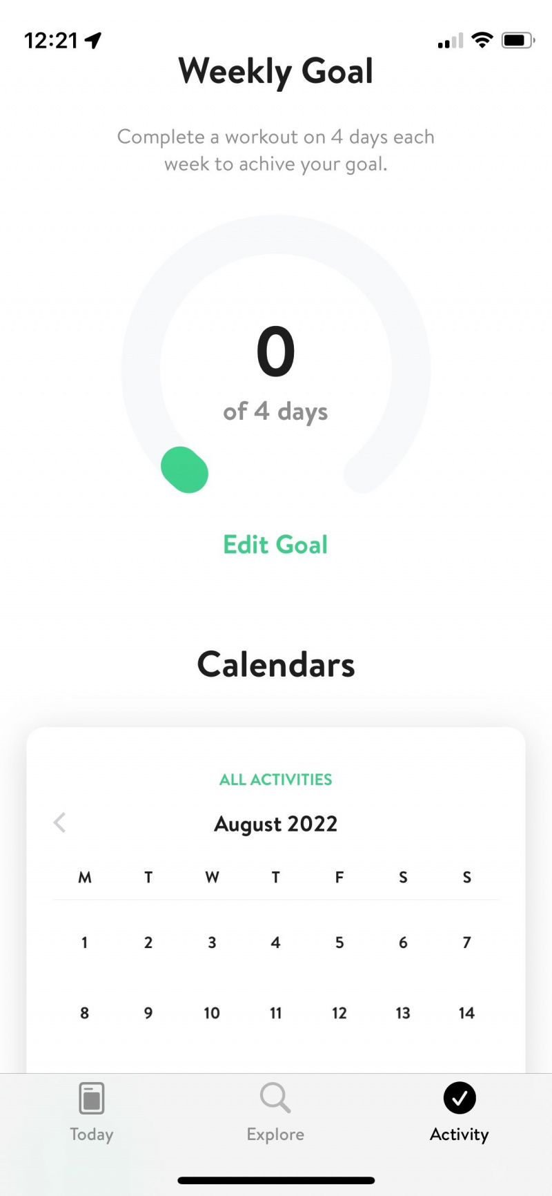   Captura de pantalla de la aplicación Asana Rebel que muestra la pantalla de objetivos semanales