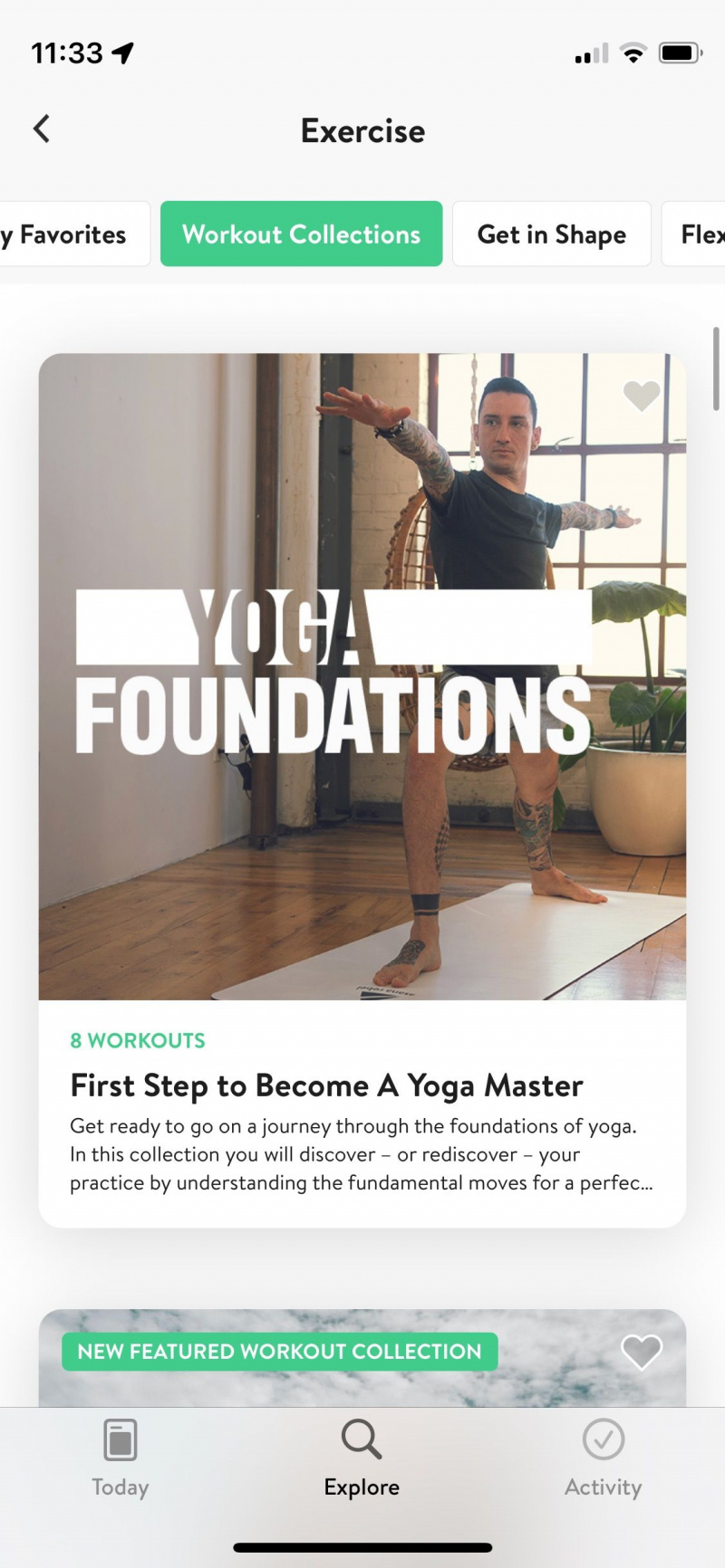   Captură de ecran a aplicației Asana Rebel care arată cursul Yoga Foundations