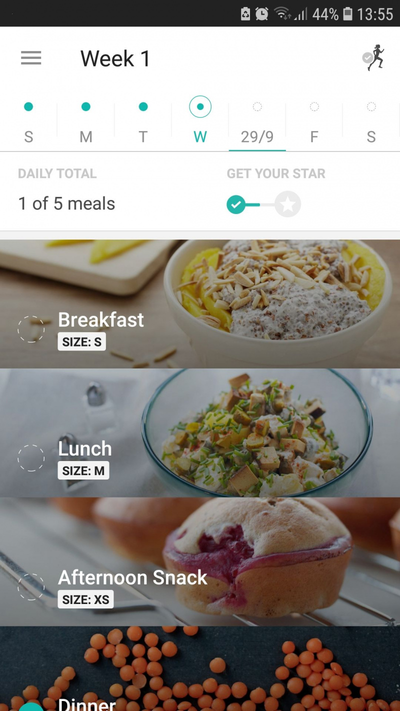  Plan posiłków w aplikacji mobilnej Freeletics Nutrition