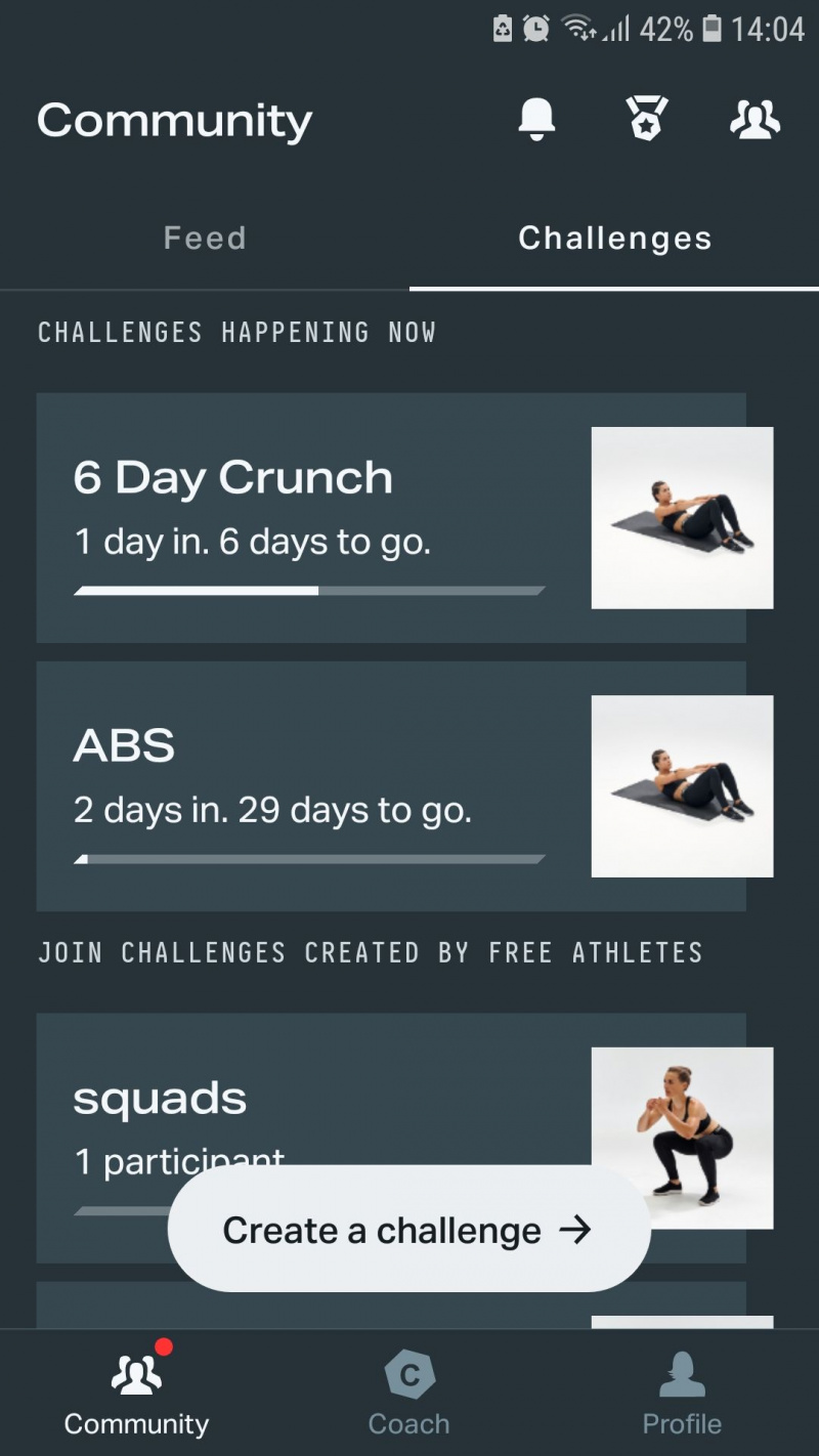   Desafios do aplicativo de treino móvel Freeletics Fitness