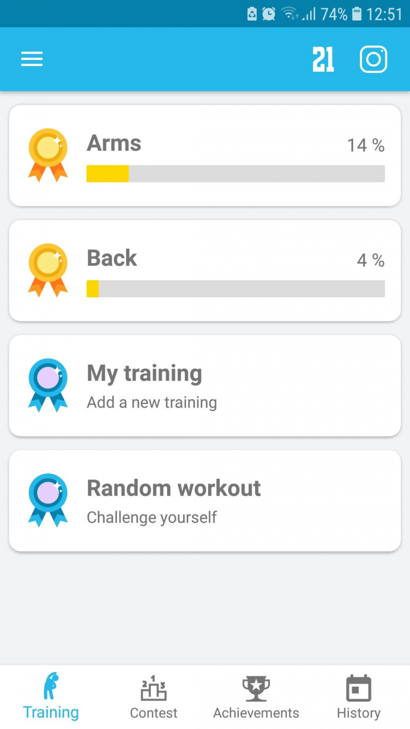   Treinamento do aplicativo de treino móvel do desafio de 21 dias para braços e costas