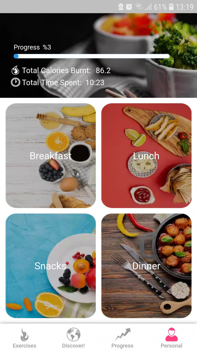   Plano de dieta do aplicativo de fitness móvel Dumbbell Home Workouts