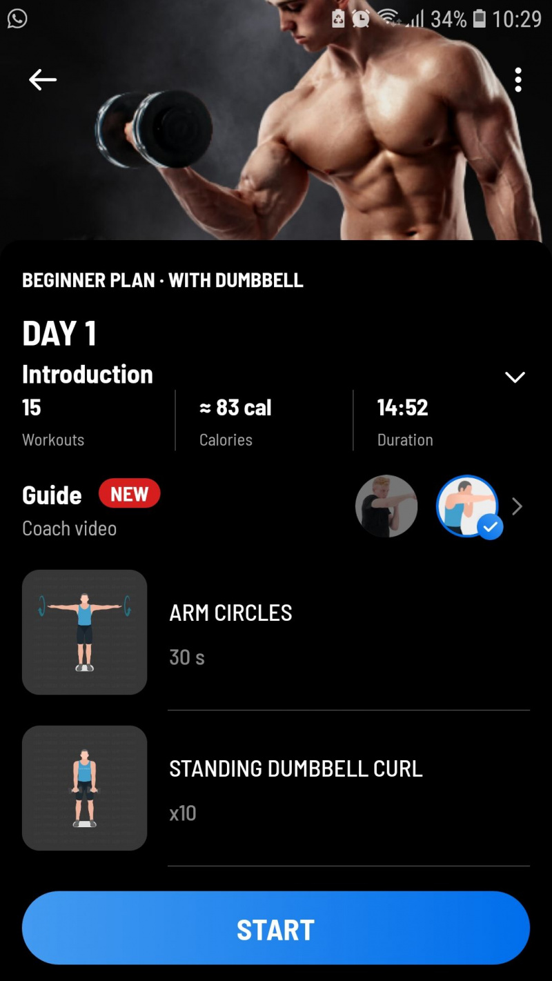   Programa de haltere do aplicativo de fitness móvel Arm Workout