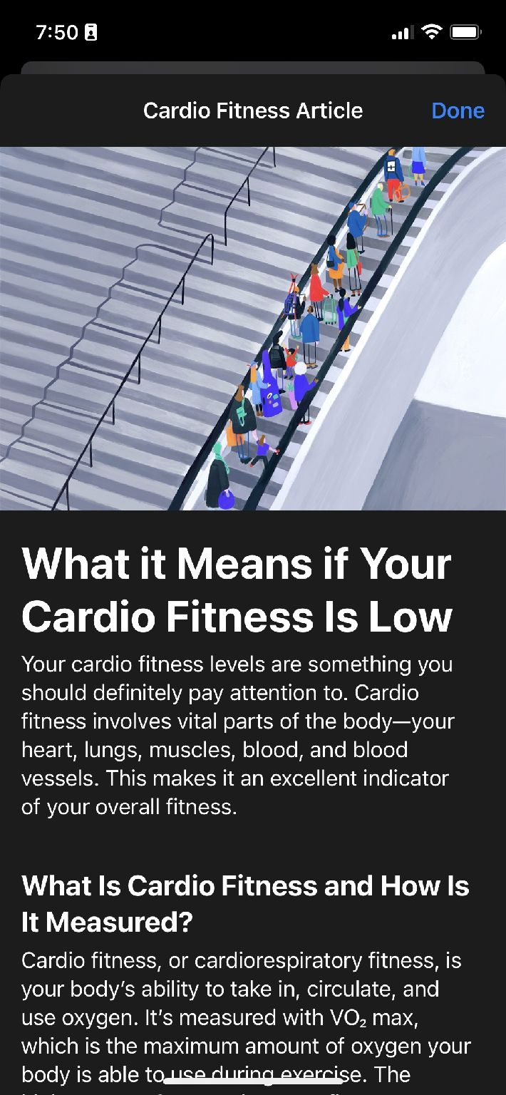   Información sobre ejercicios cardiovasculares Aplicación de salud iPhone