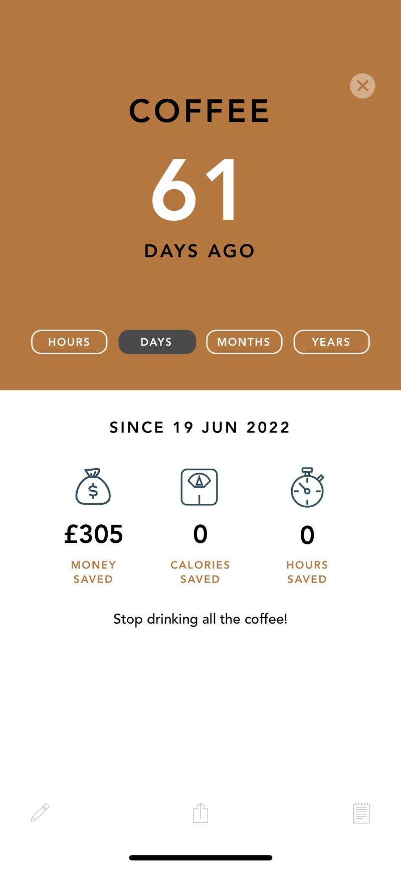   Skärmdump av senaste app som visar sparade pengar