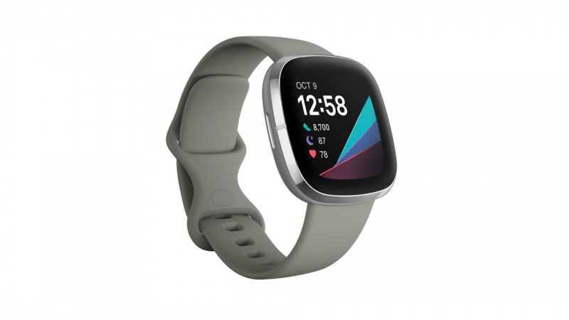   Fitbit Sense Advanced Health išmanusis laikrodis iš šalavijų pilkos ir sidabrinės spalvos nerūdijančio plieno