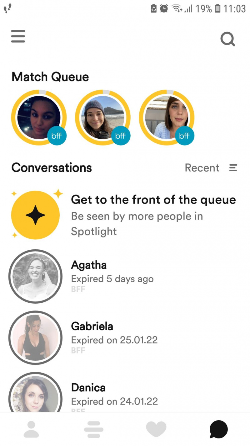   Bumble mobil vänskap app matcher