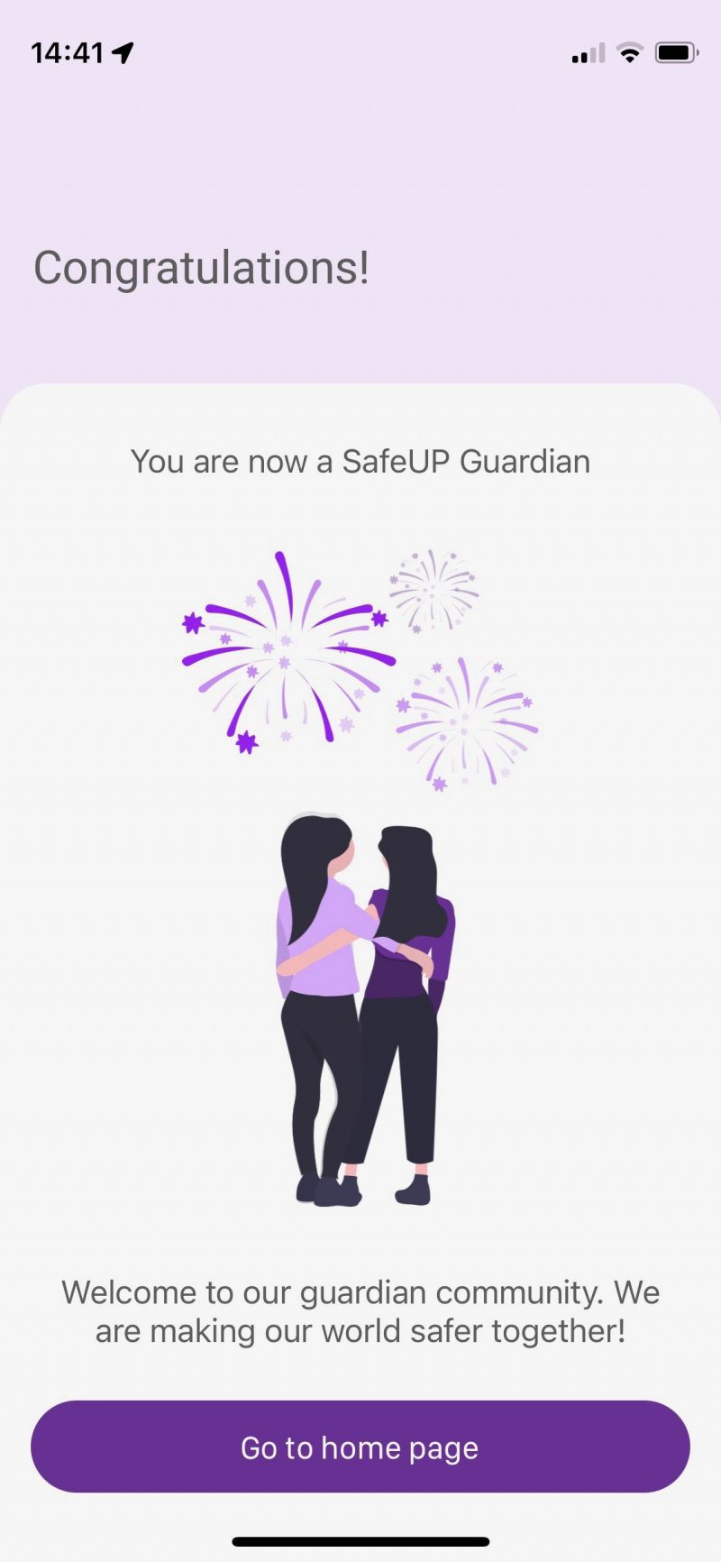   SafeUP programos ekrano kopija, kurioje rodomas baigtas globėjo mokymas