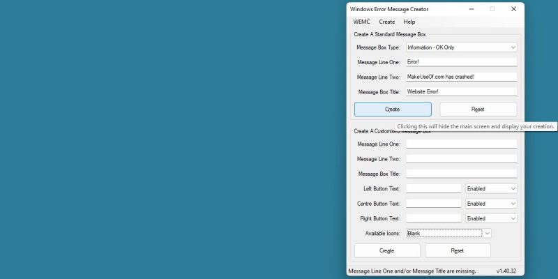   Screenshot der Windows-Ersteller-Fehlermeldung beim Erstellen eines Fehlers