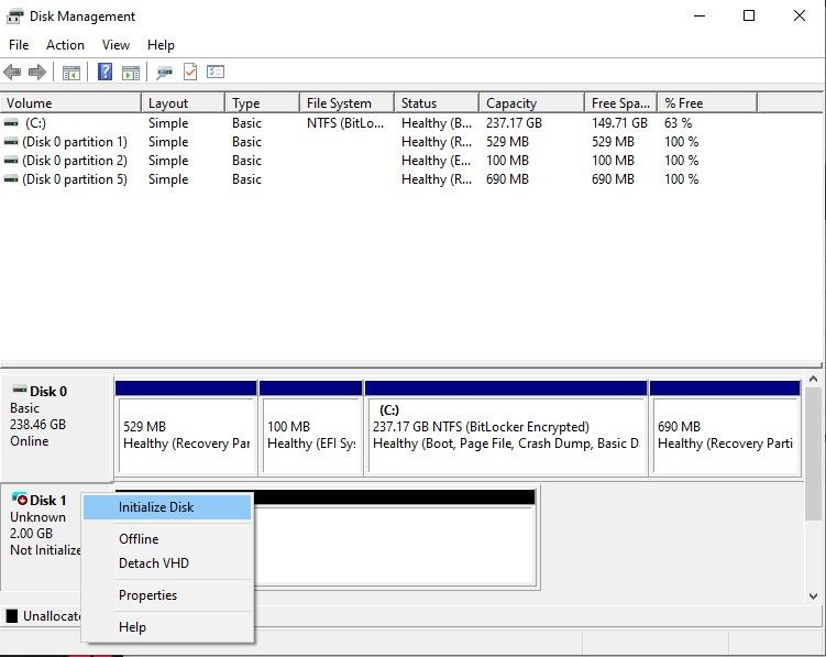   инициализировать виртуальный диск Windows