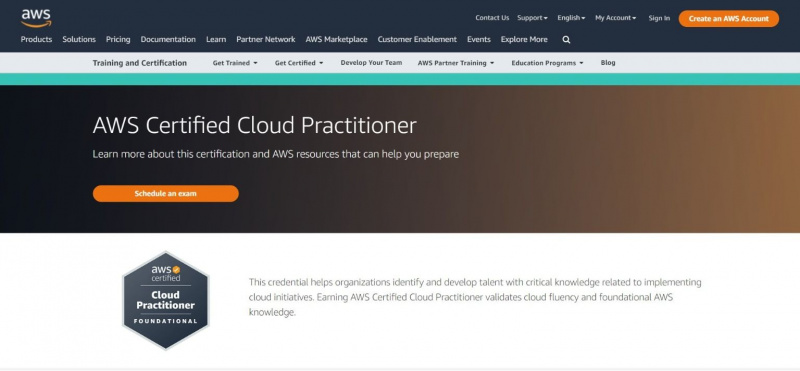   Pagina AWS Certified Cloud Practitioner