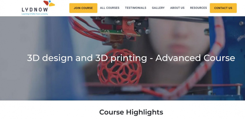   Lydnow 3D Printing Course Hemsida Skärmdump