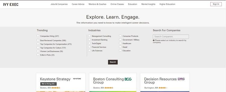   Snímka obrazovky stránky Ivey Exec Company Review